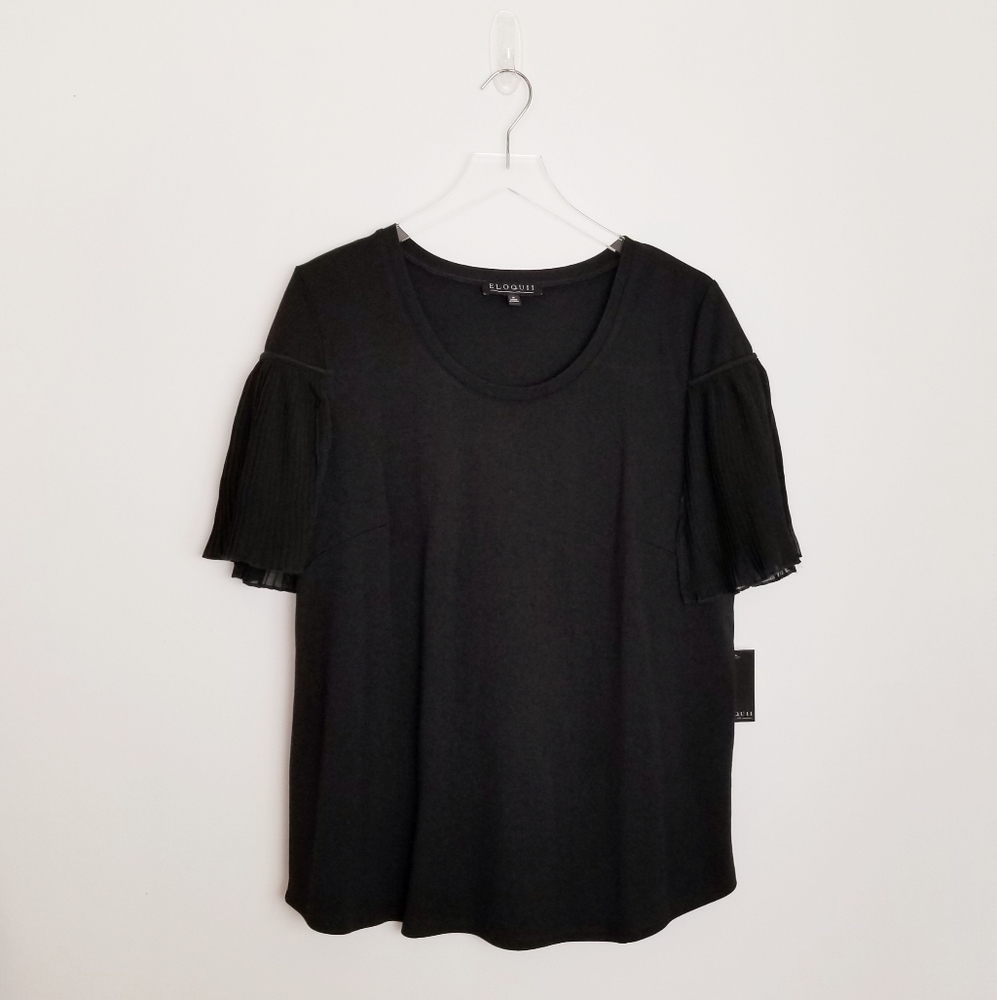 Eloquii Short Sleeve Black Cape Blouse